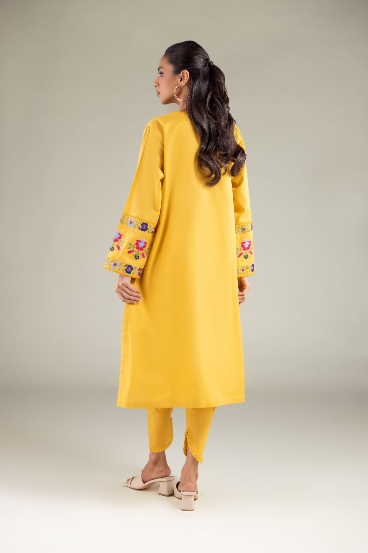 Embroidered Cambric Floral Longline Kurta - 1-26-108-A-F-VG