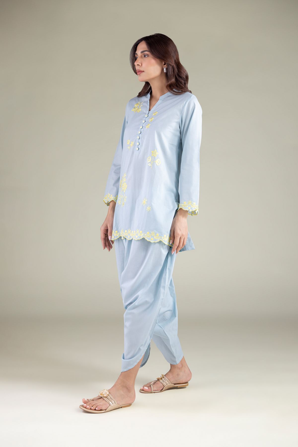Embroidered Cambric Shalwar - 1-26-123-B-G-VG