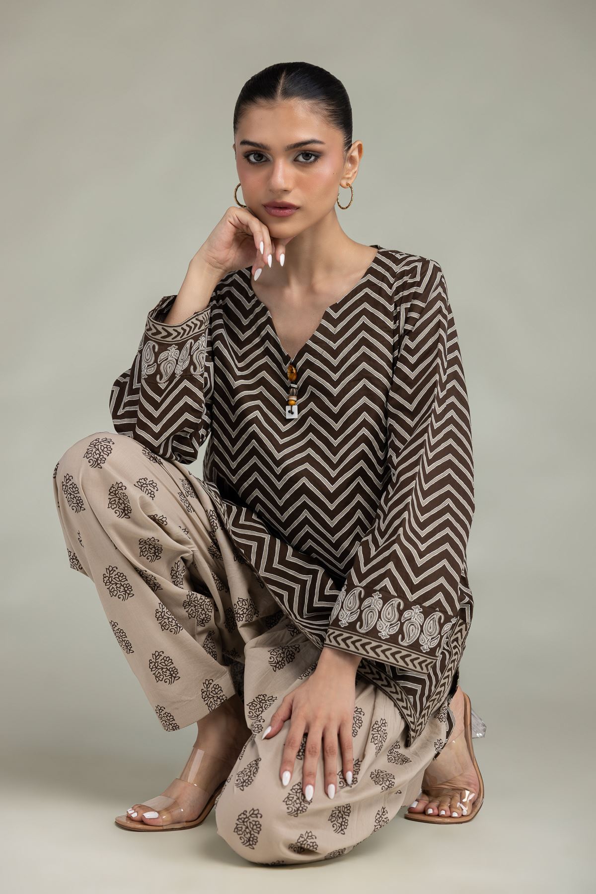 Printed Cambric Brown Short Kurta - 1-26-301-B-I1-VG