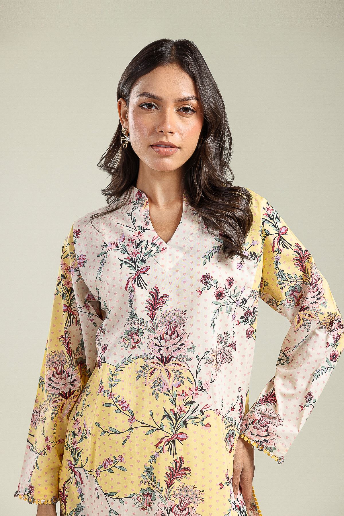 Printed Cambric Short Floral Kurta - 1-26-201-A-A-VG