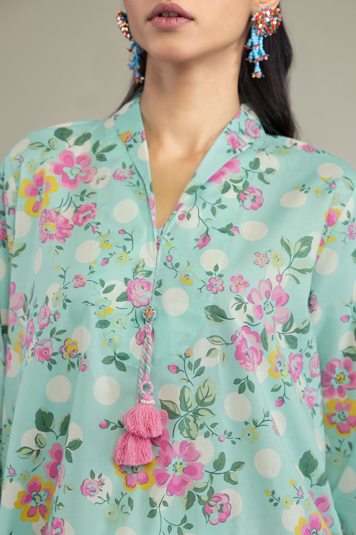 Printed Cambric Floral Mint Kurta - 25-10-12E7-10TB-VG