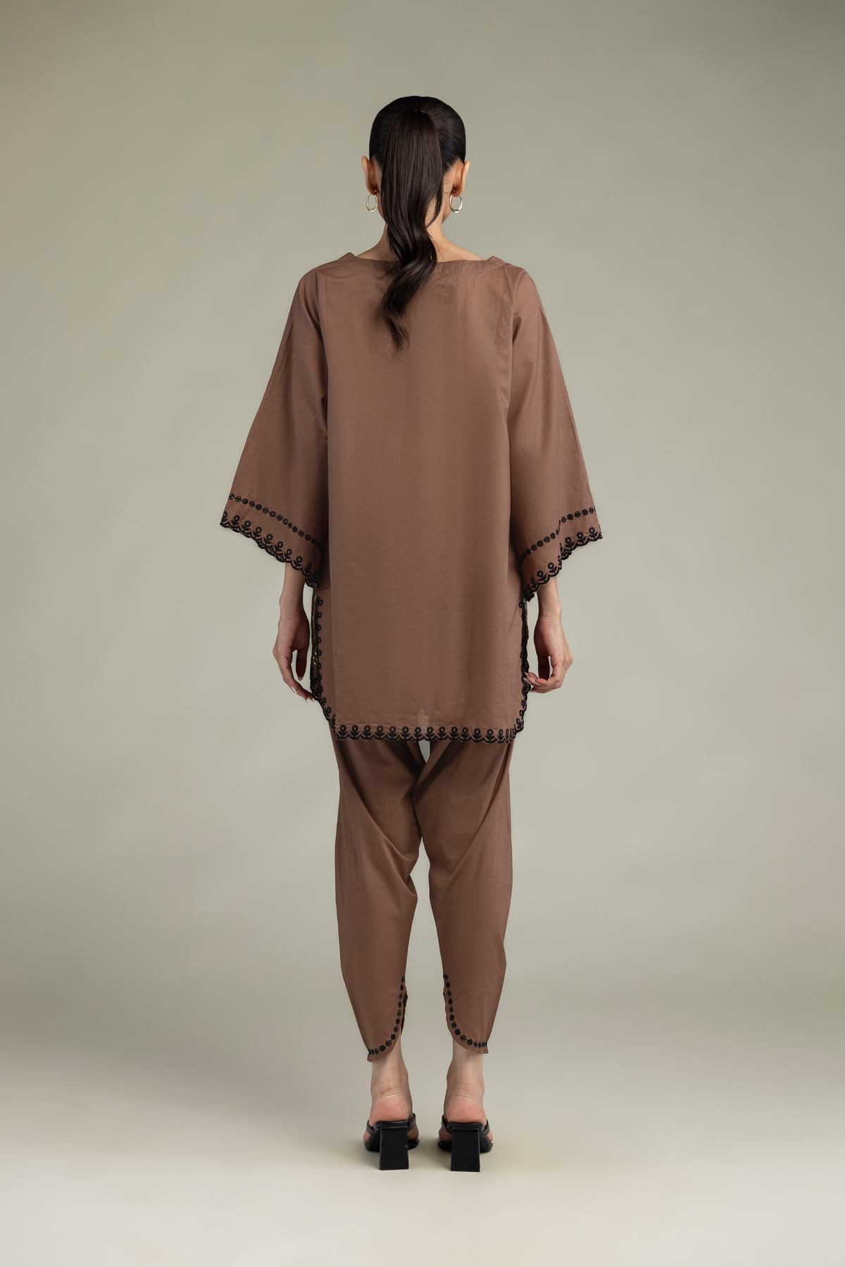Embroidered Cambric Short Brown Kurta - 1-26-303-B-G1-VG