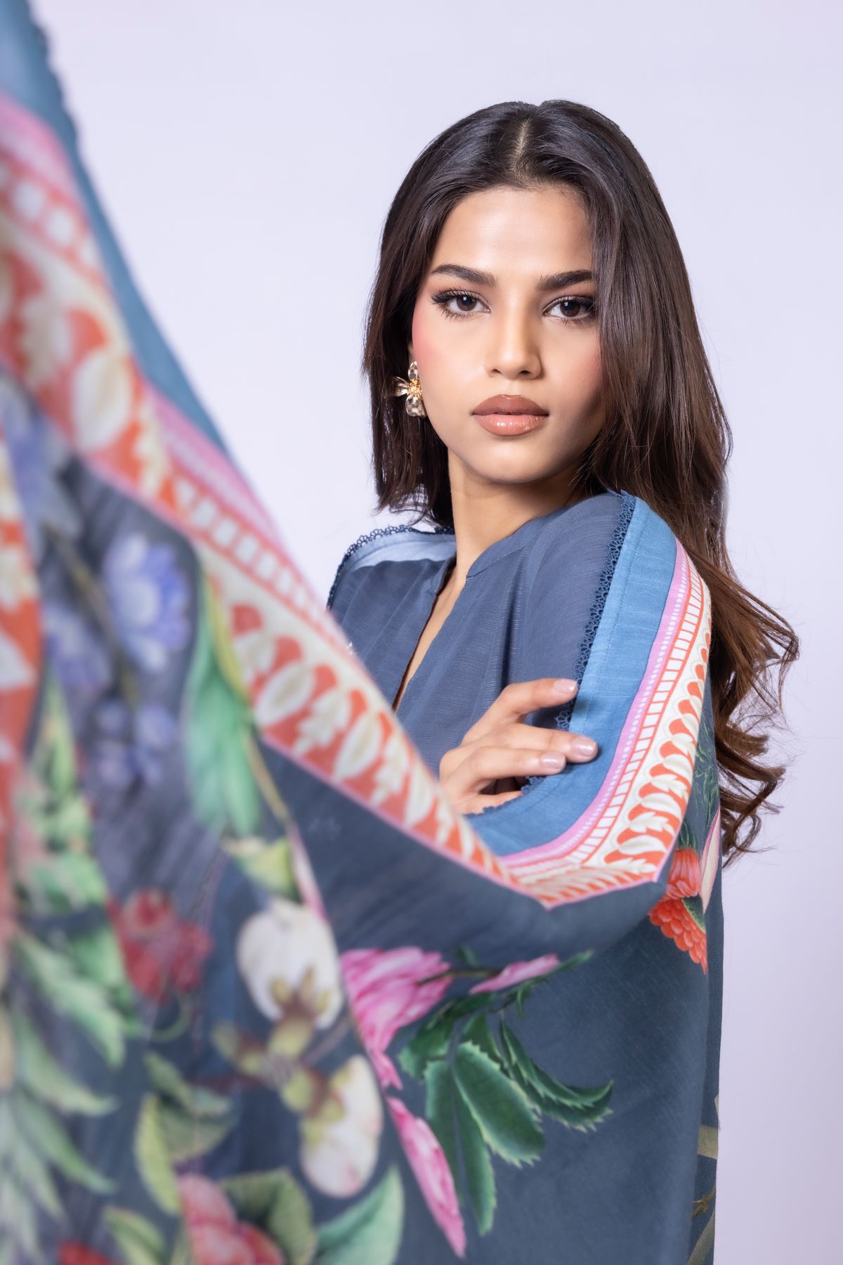 Printed Textured Cotton Dupatta - 25-10-12E1S-01SB-VG