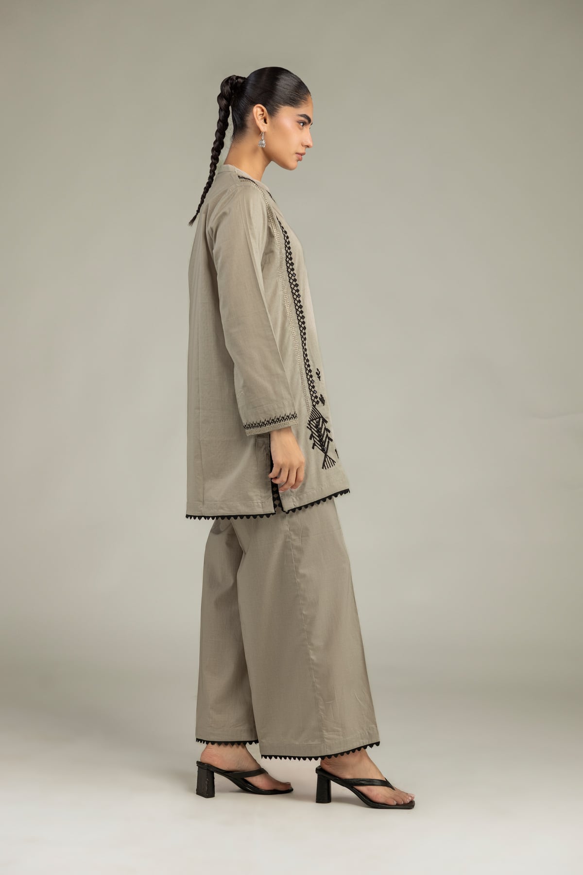 Embroidered Cambric Beige Solid Pants - 1-26-102-A-F-VG