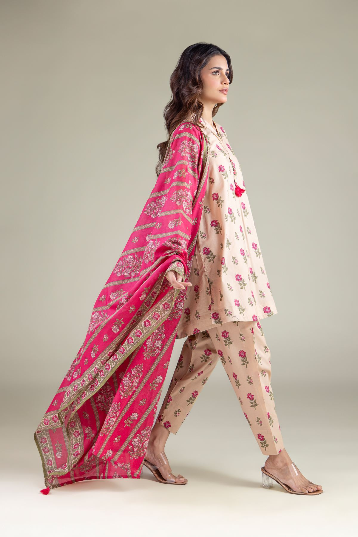 Printed Lawn Striped Tassel Dupatta - 1-26-130-A-C-VG
