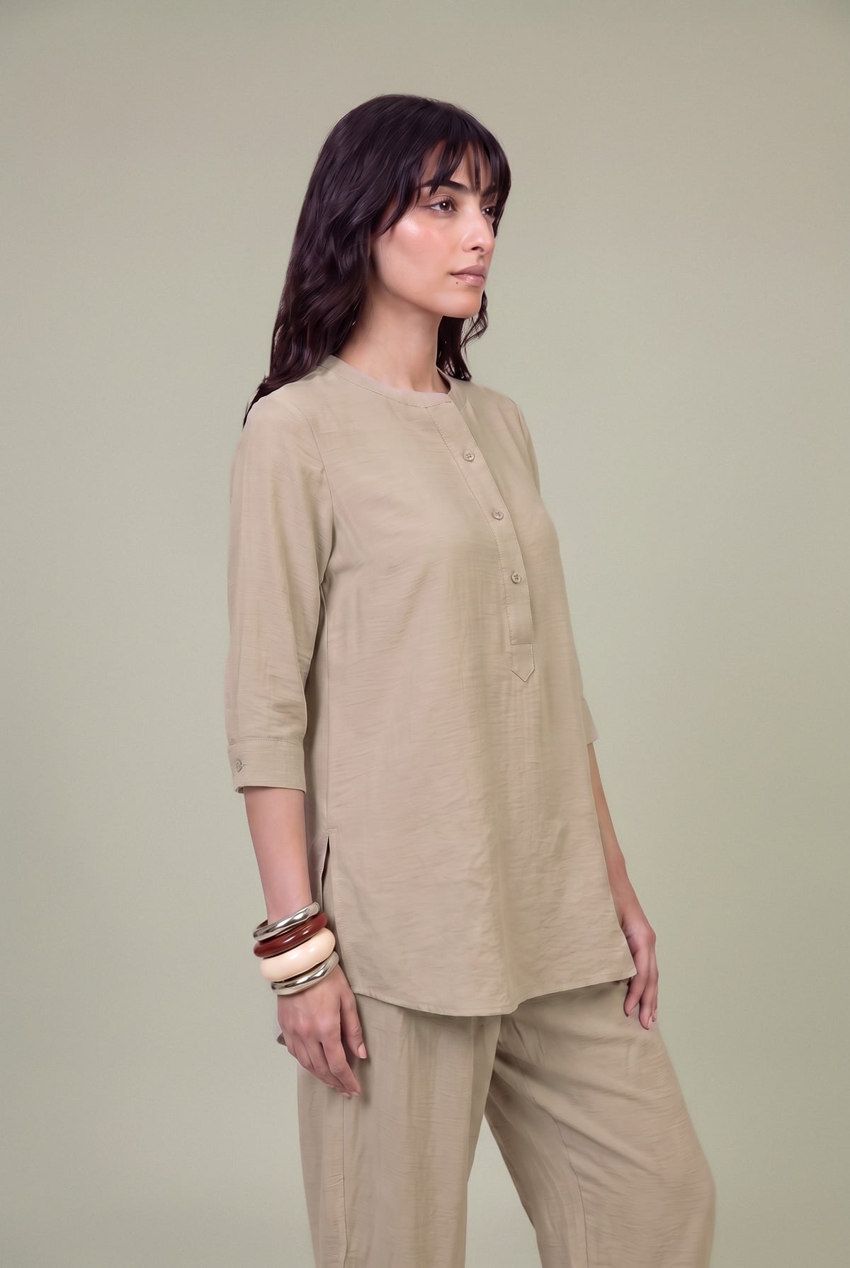 Dyed Textured Georgette Solid Beige Shirt - 6-26-207-B-E1-VG