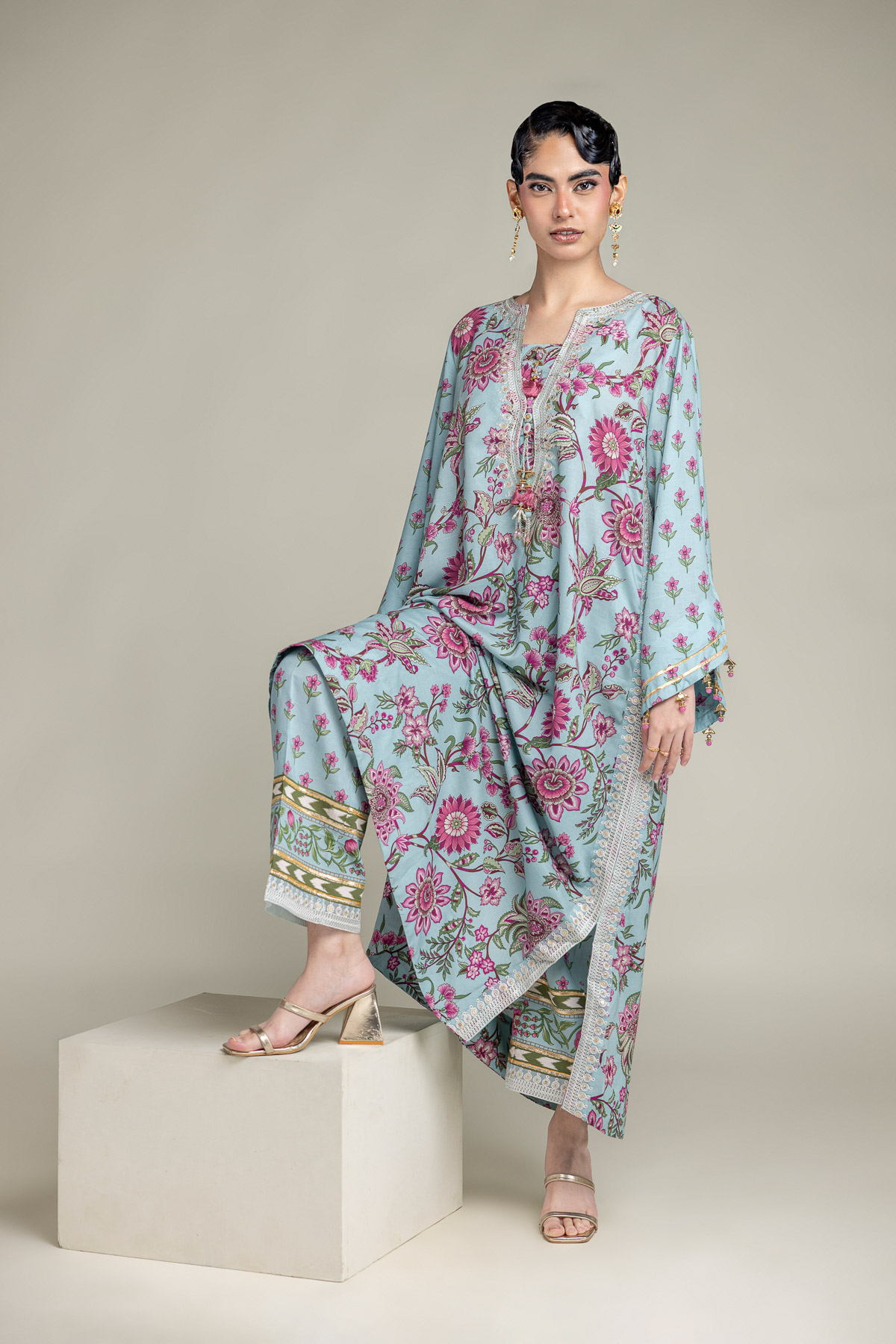 Embroidered Raw Silk Floral Silk Pants - 1-26-102-A-F-VG