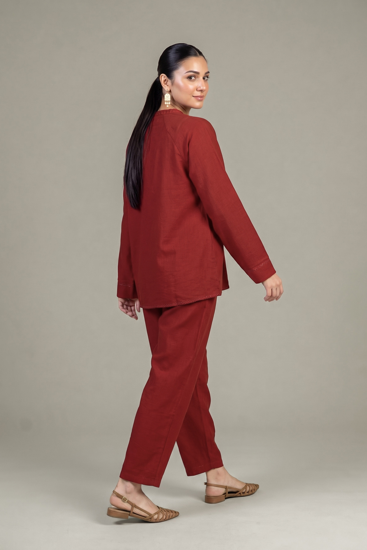 Dyed Crepe Rust V-Neck Tunic - 1-26-408-A-A1-VG