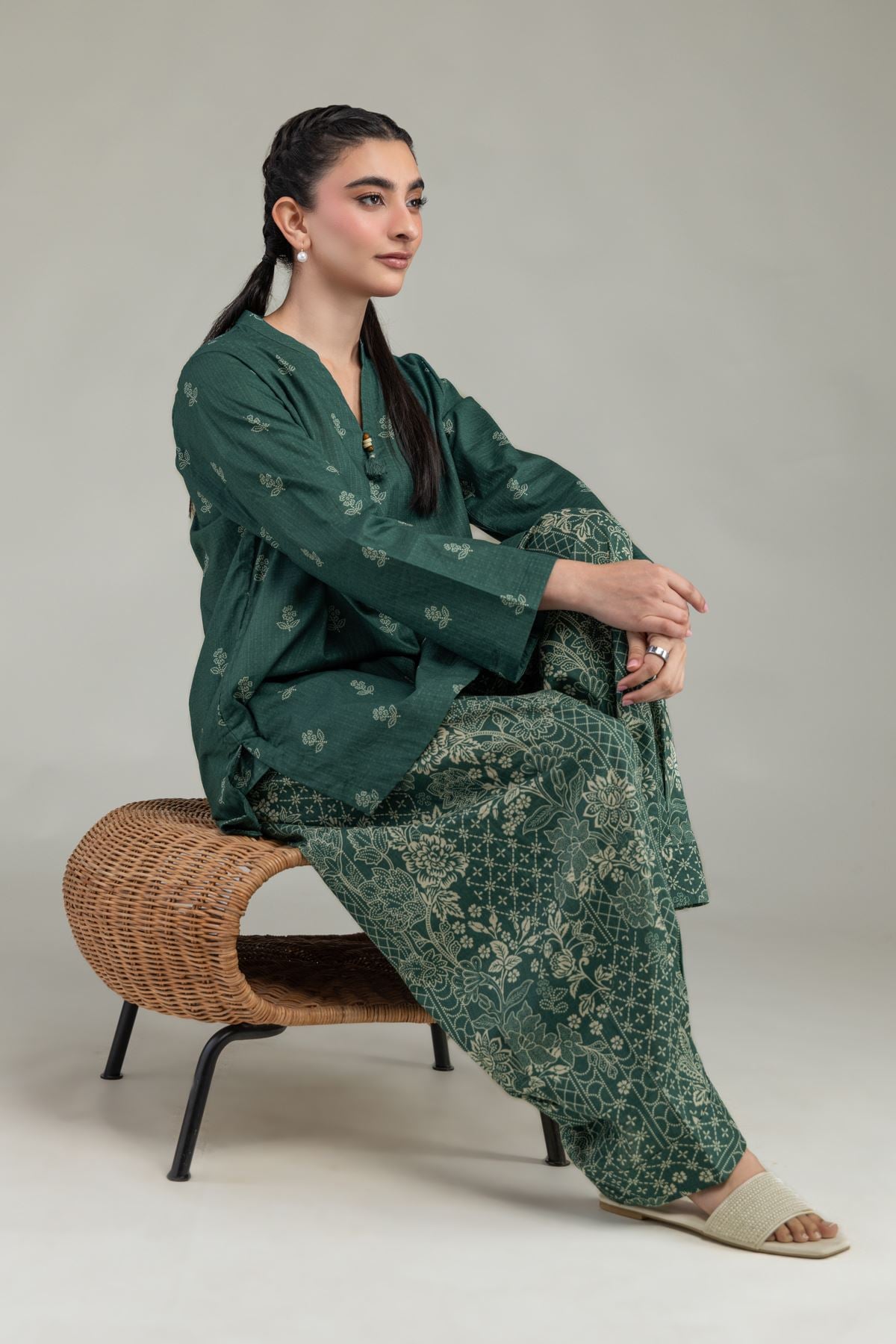 Printed Cotton Dobby Green Cotton Kurta - 1-26-240-A-J1-VG