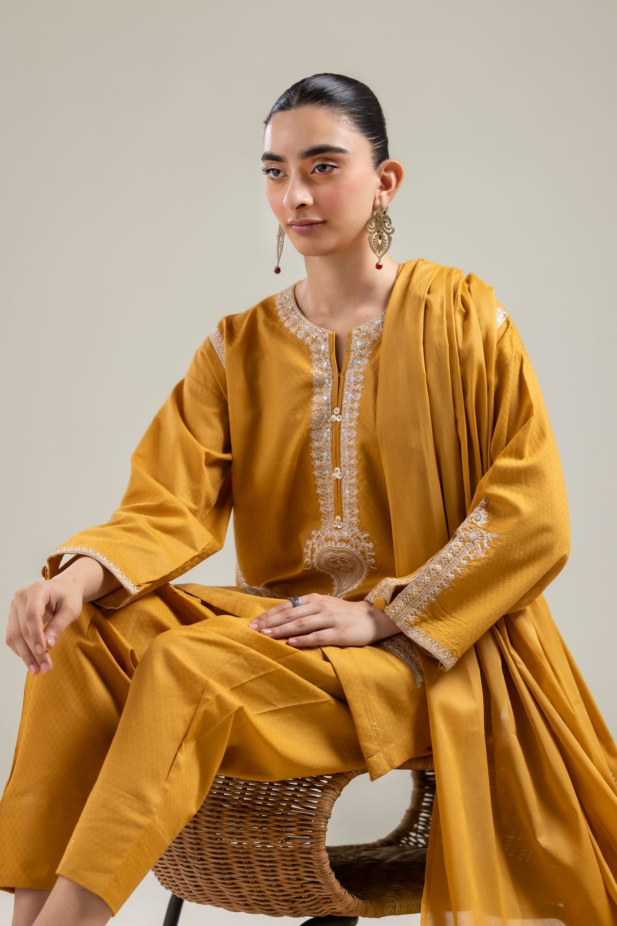 Embroidered Cotton Dobby Embroidered Cotton Kurta - T-A22-26-122FI1-VG