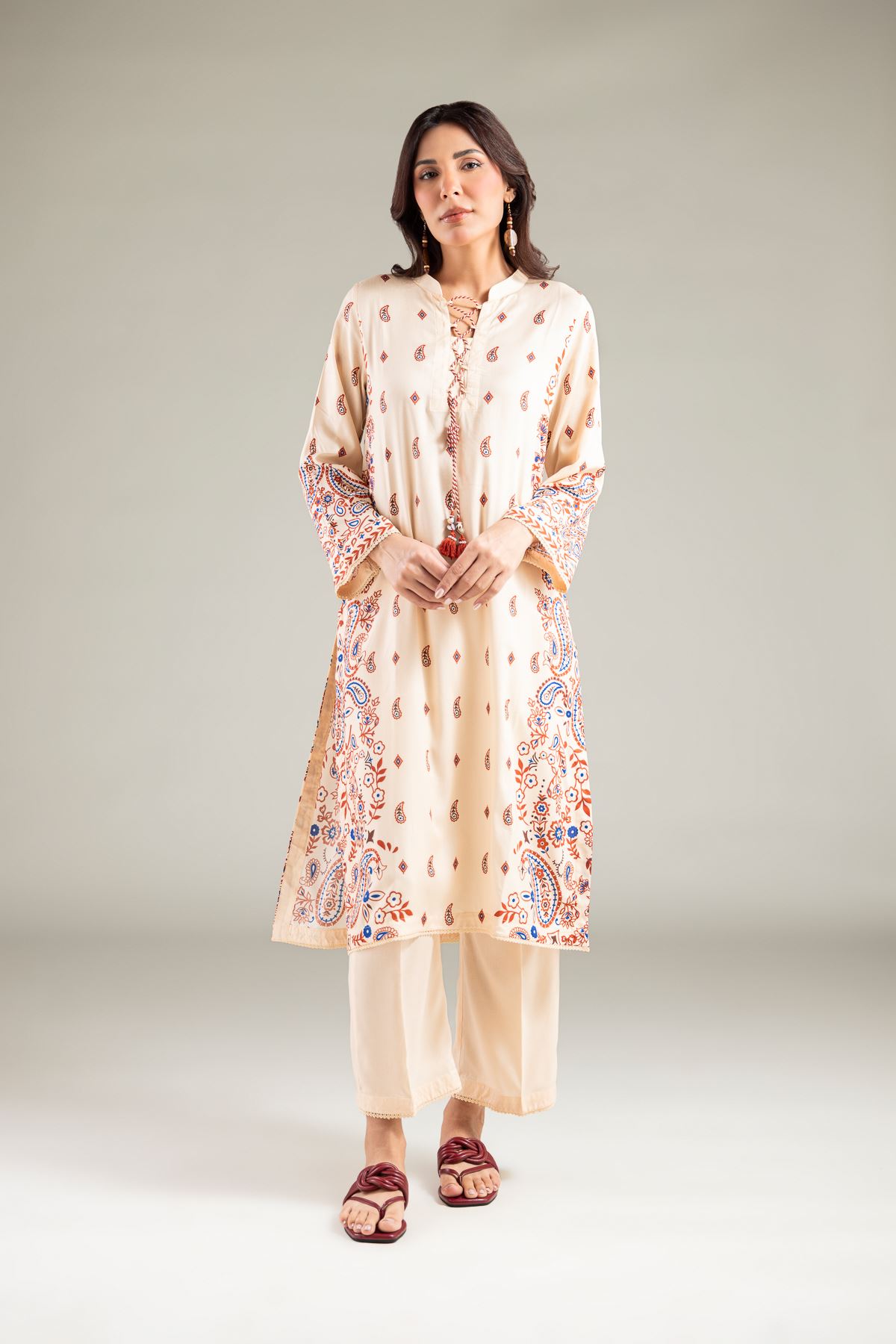 Printed Viscose Long Paisley Kurta - 1-26-105-A-A-VG