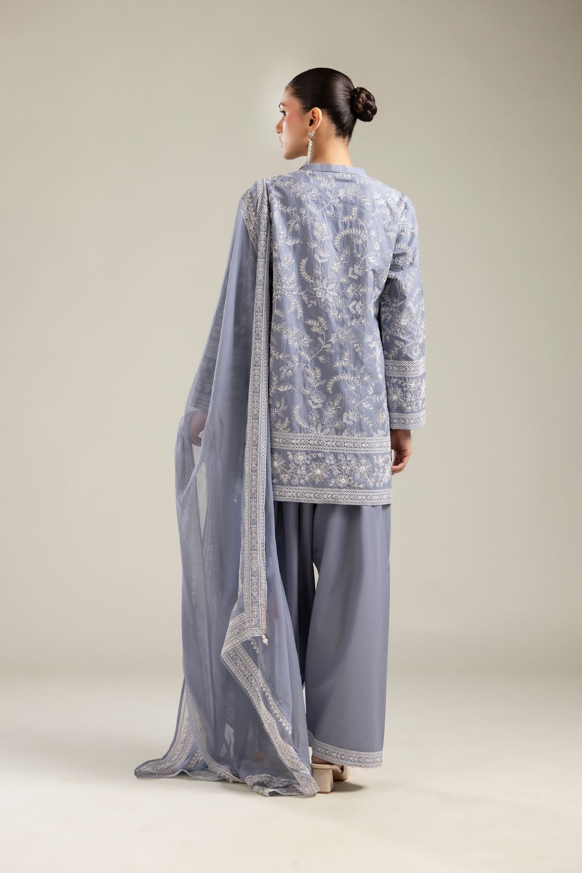 Embroidered Raw Silk 3 Piece Co-ord Set - 25-09-11E3-11TB-VG