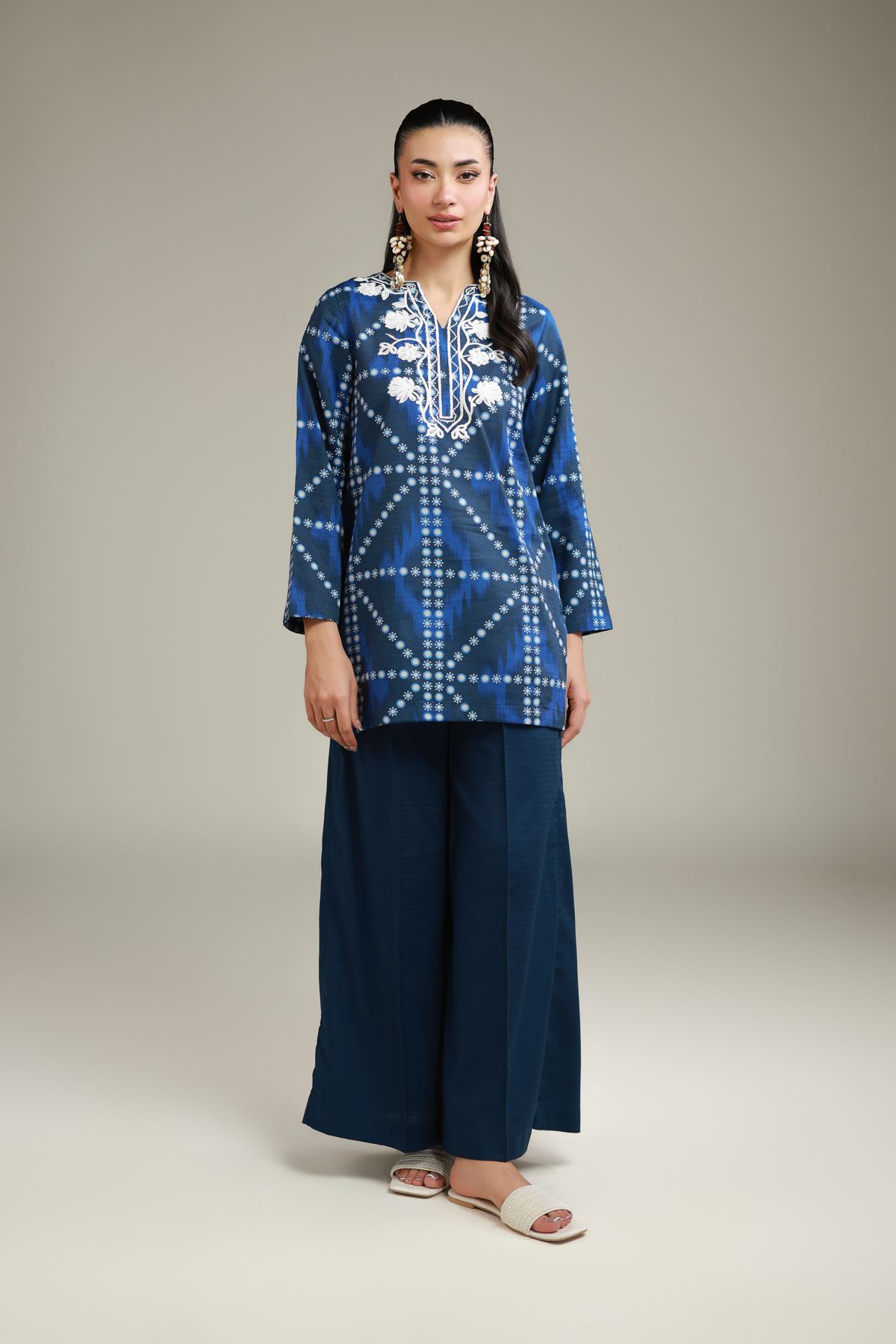 Embroidered Cotton Dobby Blue Cotton Kurta - 8-26-202-A-D1-VG
