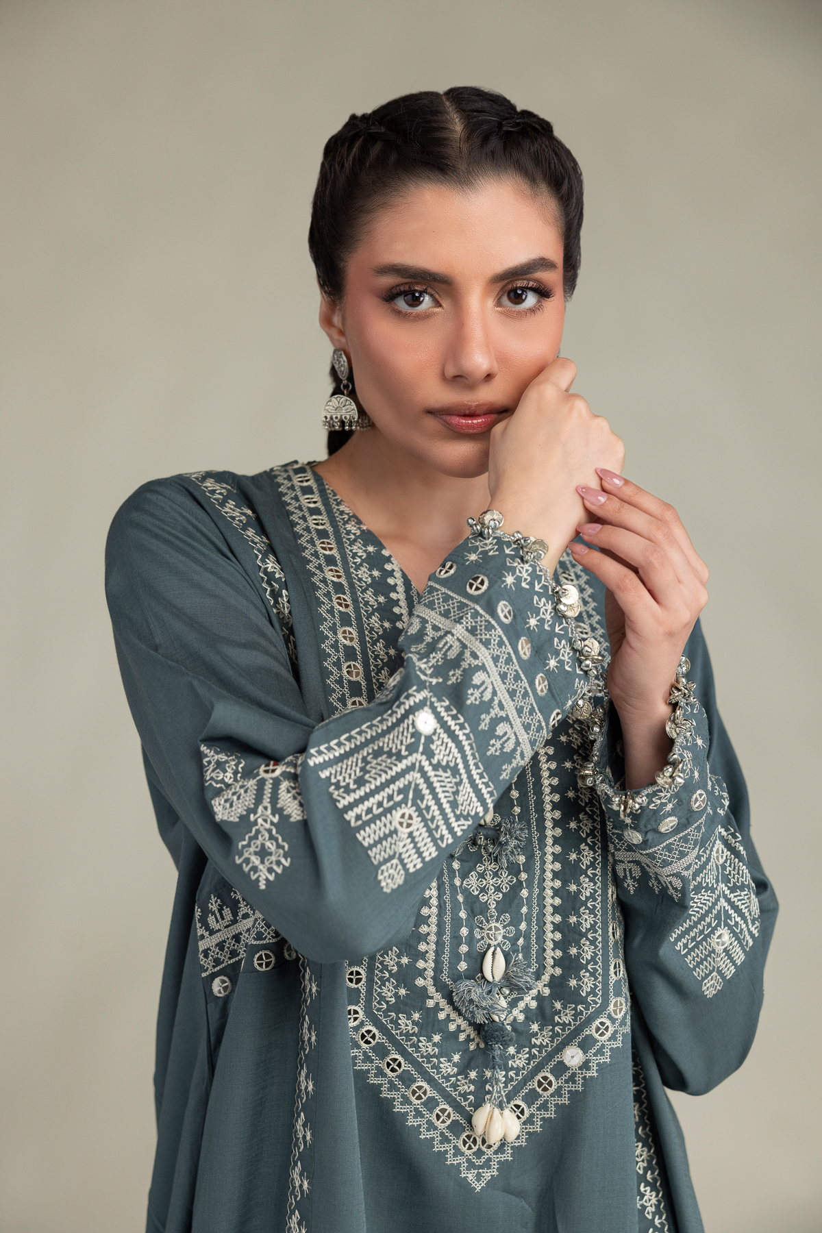Embroidered Raw Silk Raw Silk Kurta - 1-26-309-B-D1-VG