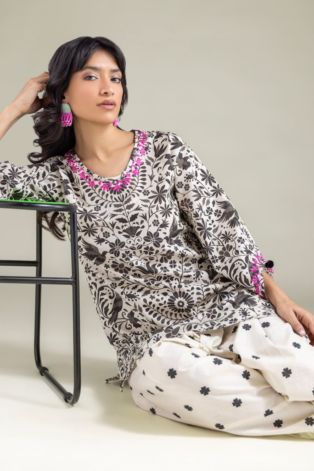 Embroidered Cotton Dobby Kurta - T-A22-26-108FG-VG