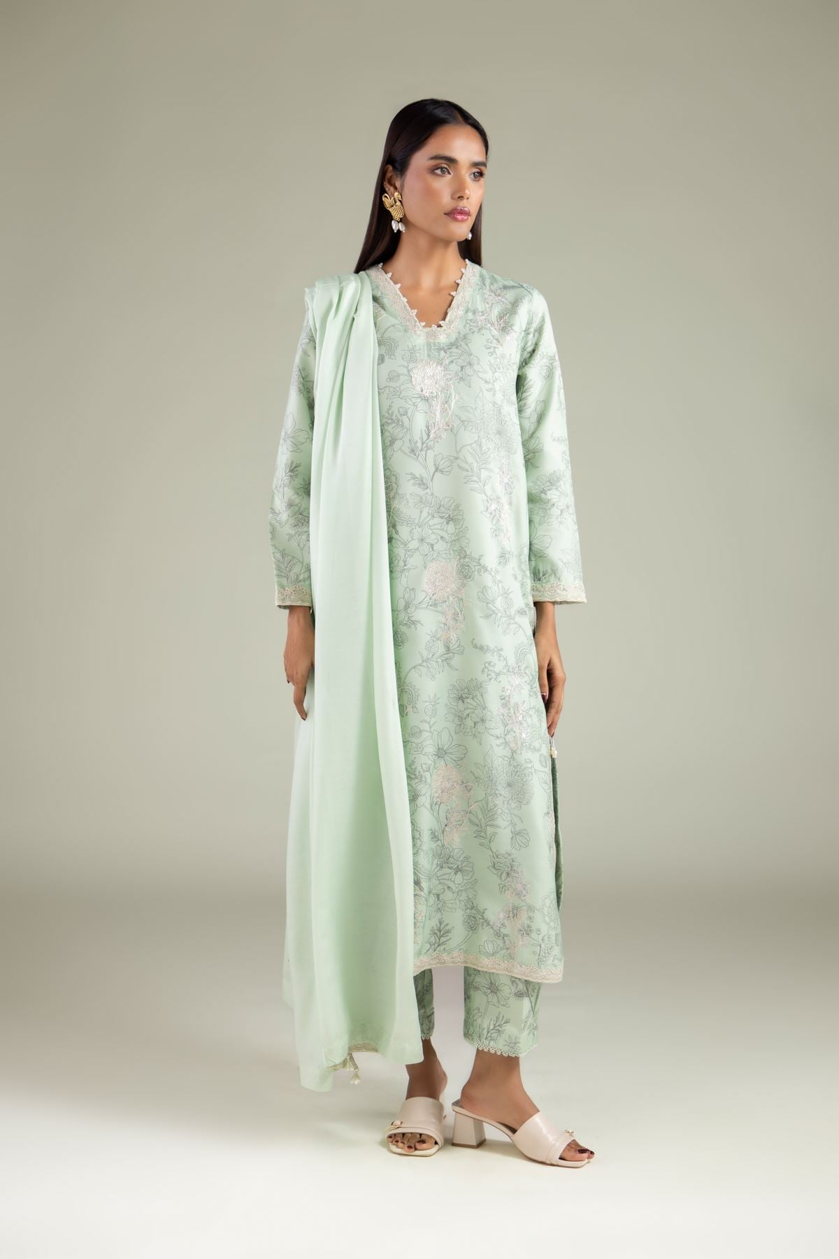 Embroidered Raw Silk Floral Lace Pants - 2-26-112-A-F-VG