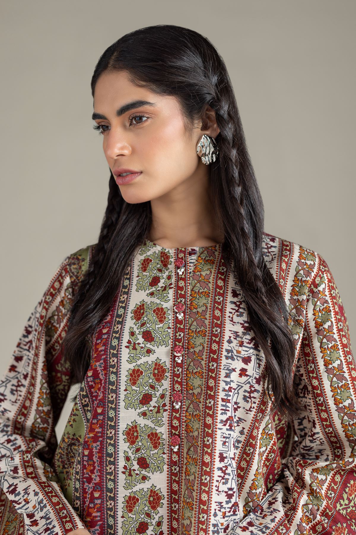 Printed Khaddar Kurta - 25-08-12E8-11TA-VG