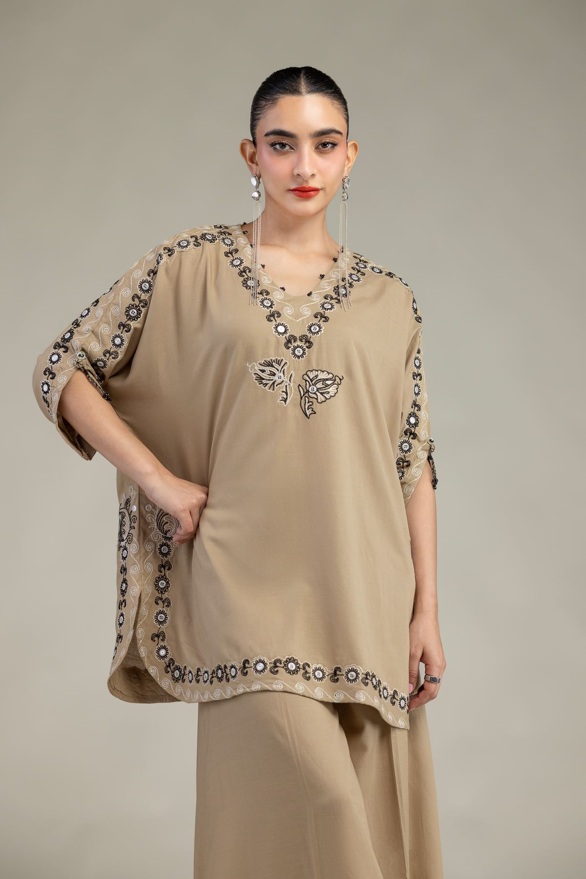 Embroidered Raw Silk Beige Silk Kurta - 8-26-210-A-D1-VG