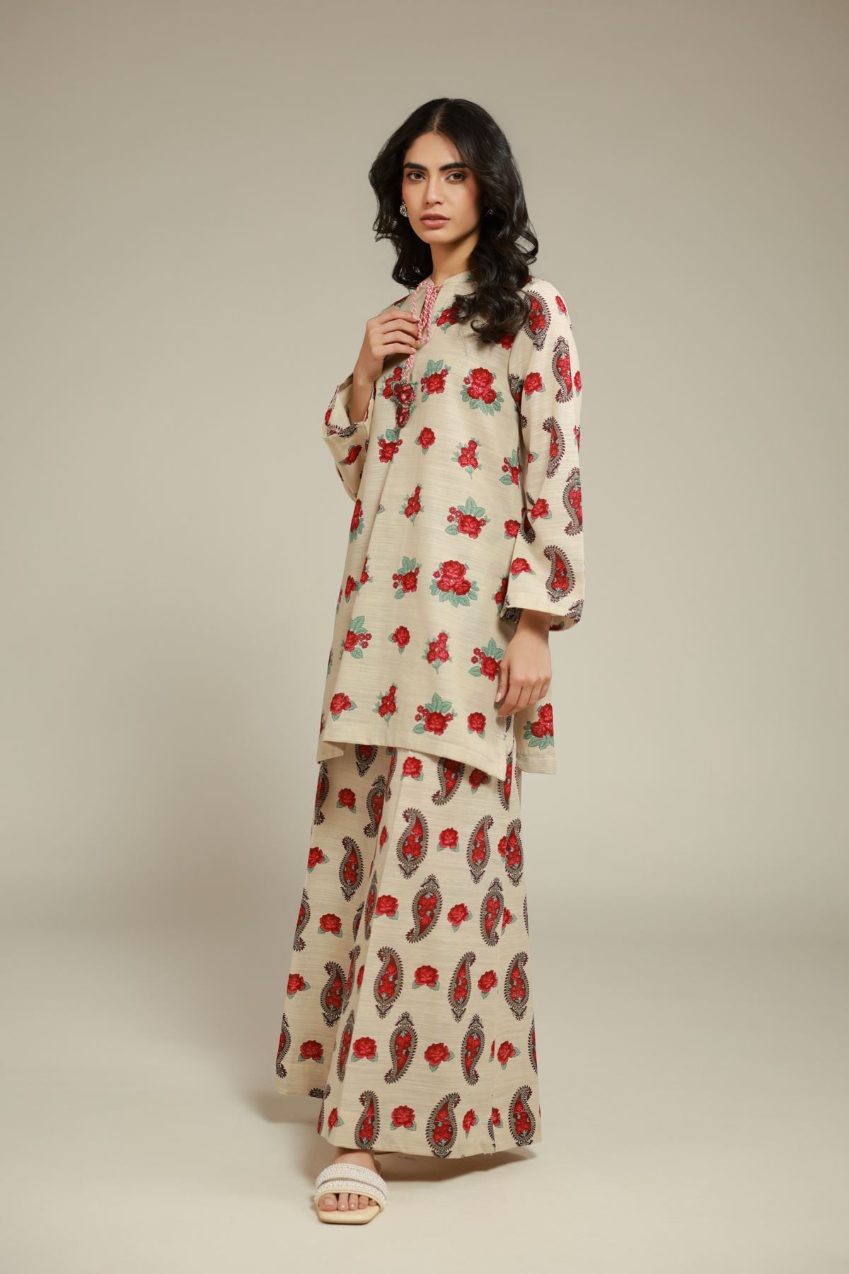 Printed Textured Cotton Wide-Leg Pants - 1-26-102-A-C-VG