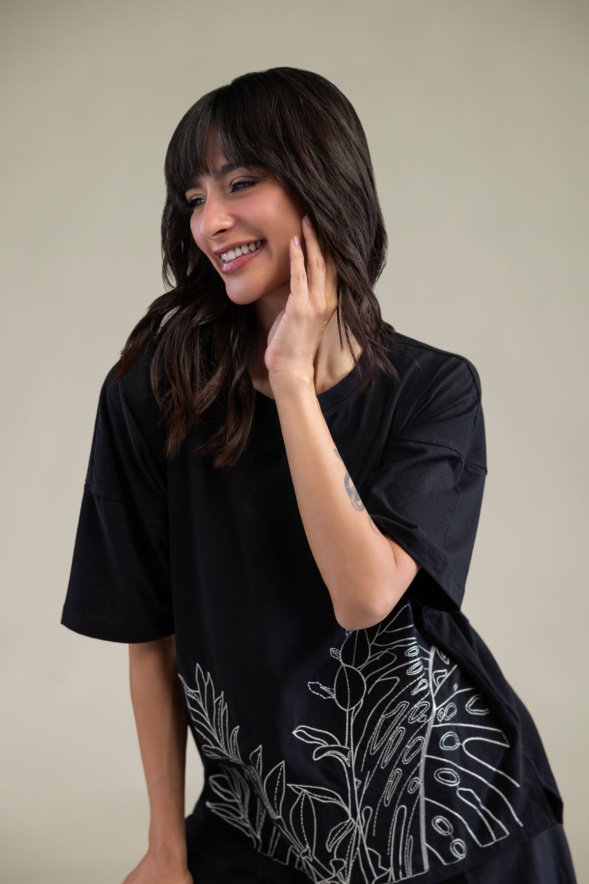 Embroidered Lycra Jersey Short Black T-Shirt - 3-26-204-A-I2-VG