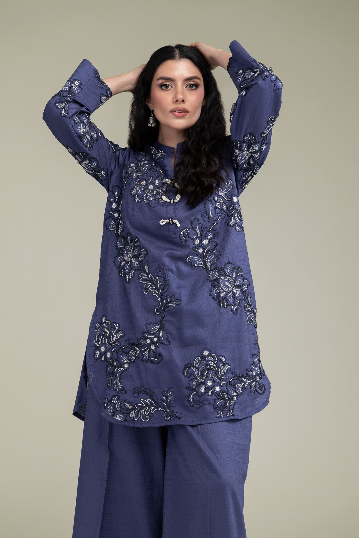 Embroidered Cotton Dobby Short Floral Kurta - 1-26-209-A-F1-VG