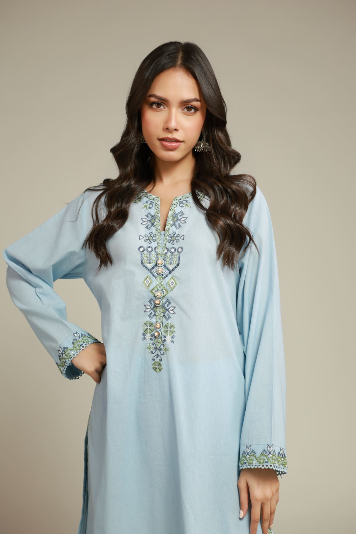 Embroidered Cambric Blue 2-Piece Tailored - 1-26-142-A-F-VG