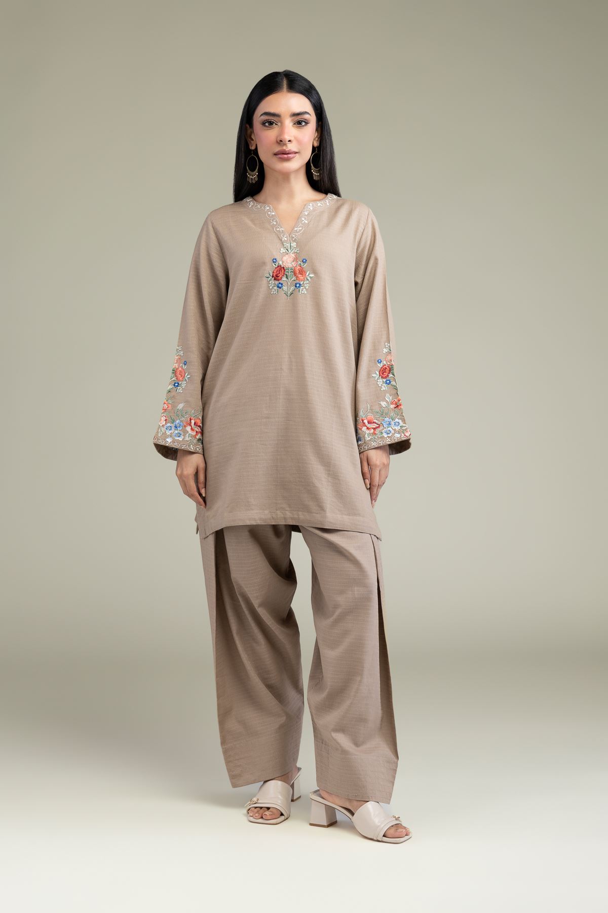 Dyed Cotton Dobby Beige Solid Pants - 1-26-219-A-H1-VG