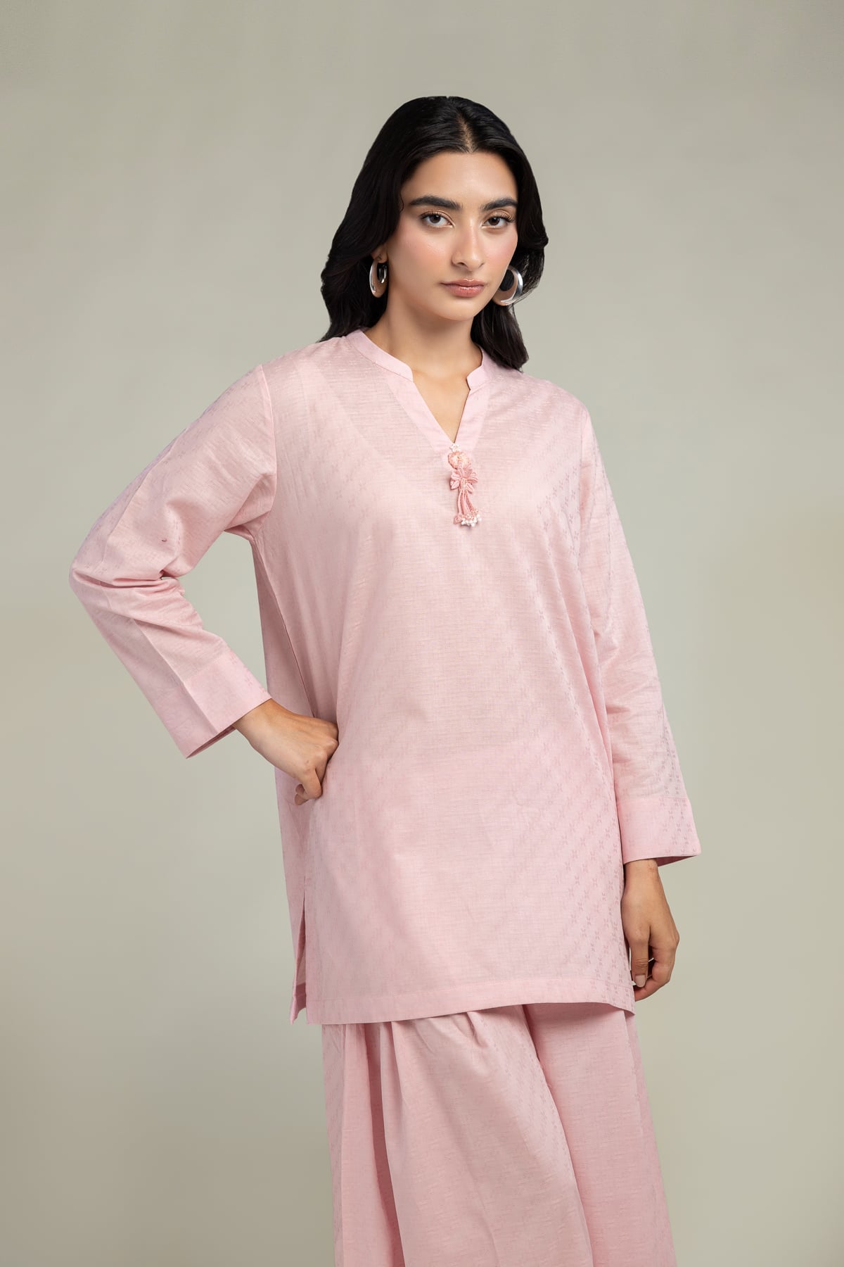 Dyed Cotton Dobby Solid V-Neck Kurta - B1-2-26-106-A-C-VG
