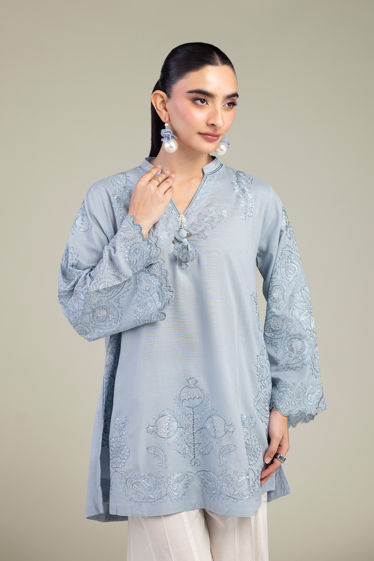 Embroidered Raw Silk Blue Silk Kurta - A22-26-214FH1-VG