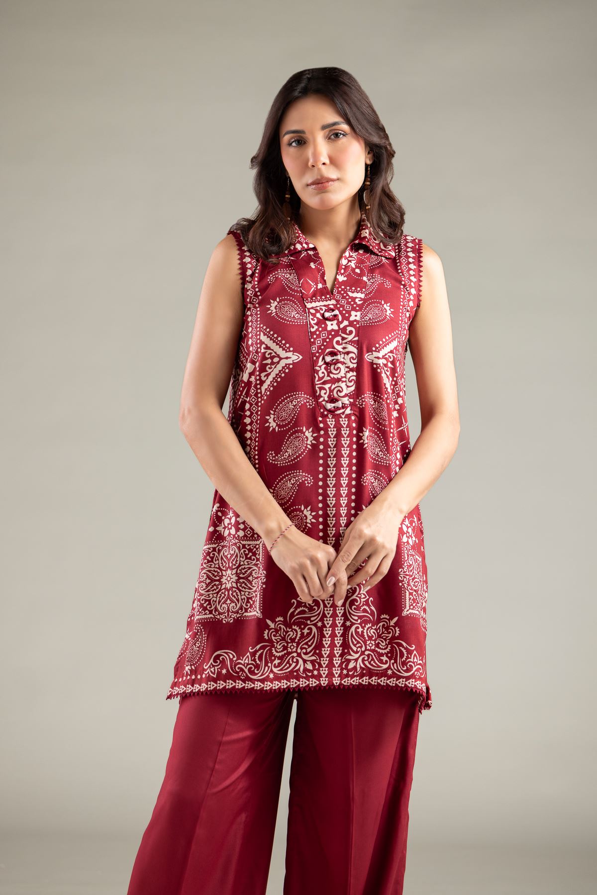 Printed Viscose Sleeveless Wing-Collar Kurta - 25-00-X2-05TA-VG