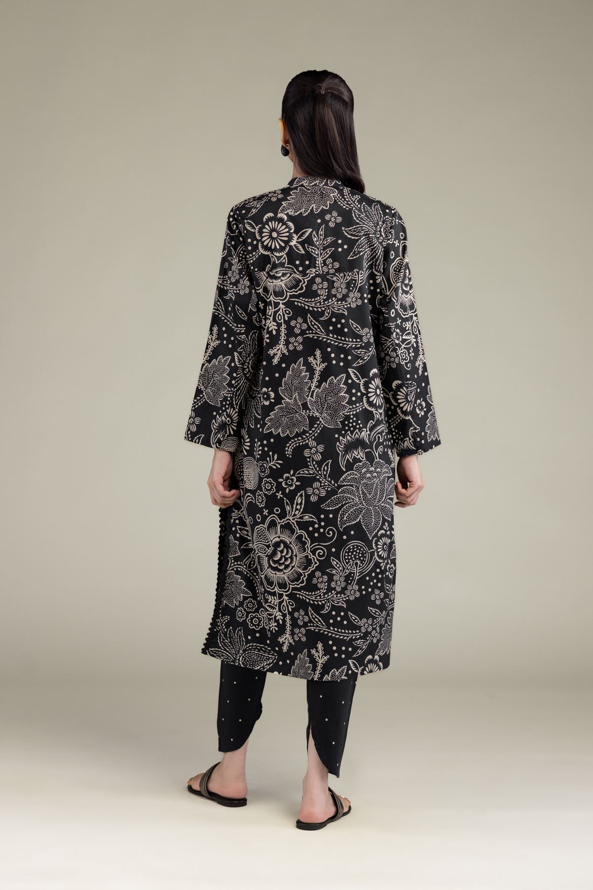 Printed Cotton Viscose Black Longline Kurta - 1-26-206-A-H1-VG