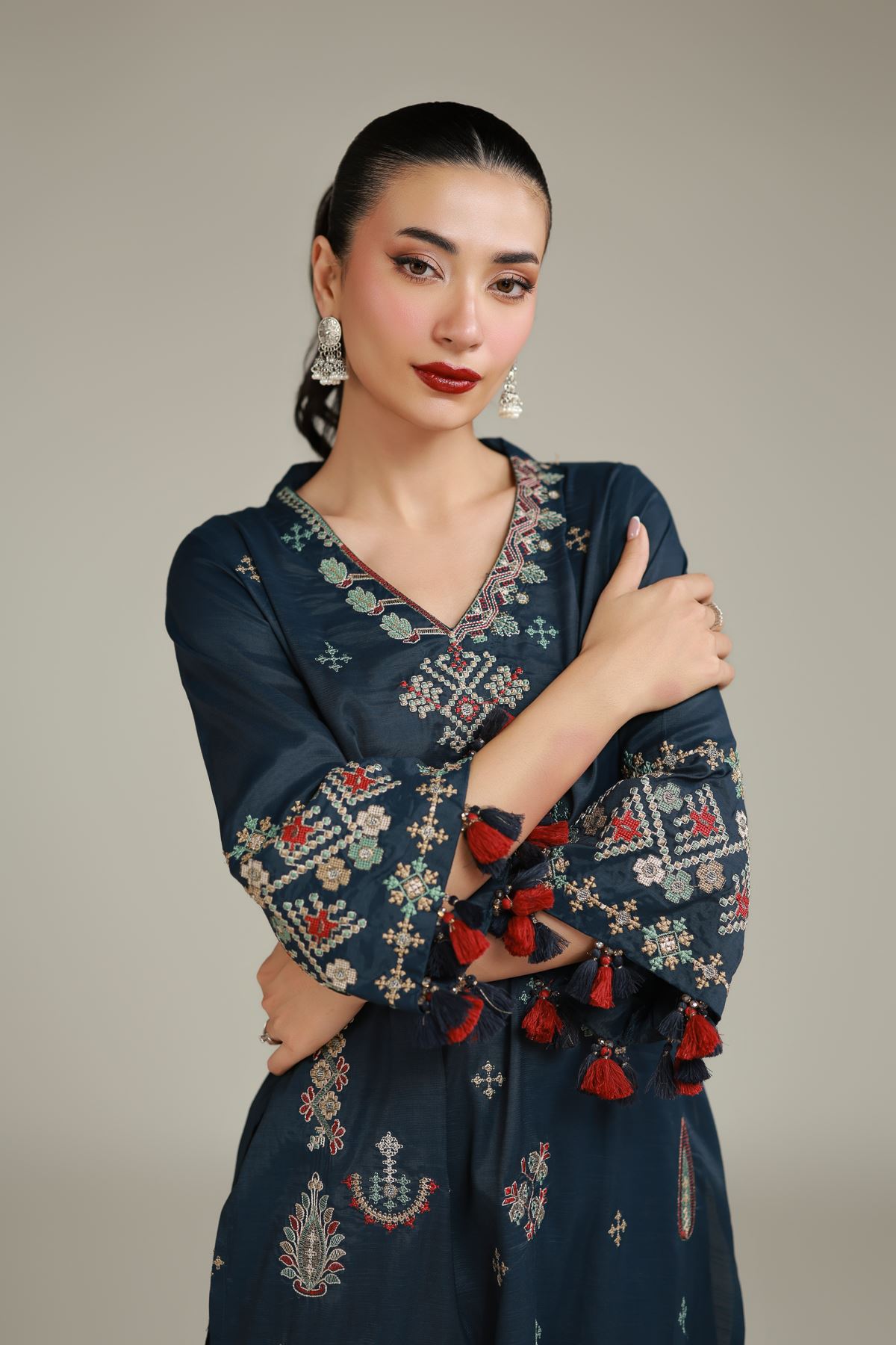 Embroidered Raw Silk Embroidered Navy Kurta - 2-26-108-F-D-VG