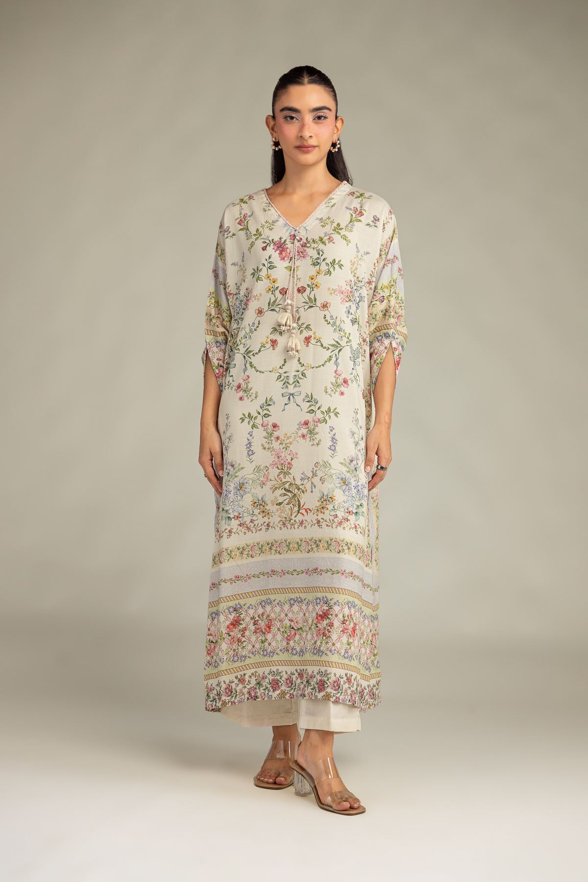 Printed Raw Silk Solid Silk Pants - 1-26-102-A-F-VG