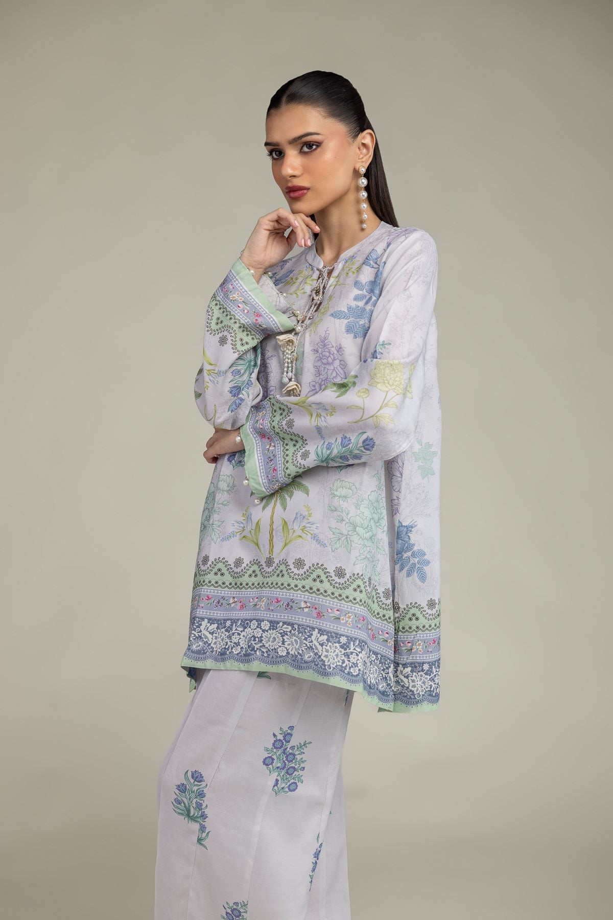 Embroidered Raw Silk Floral Silk Kurta - 1-26-219-B-H1-VG