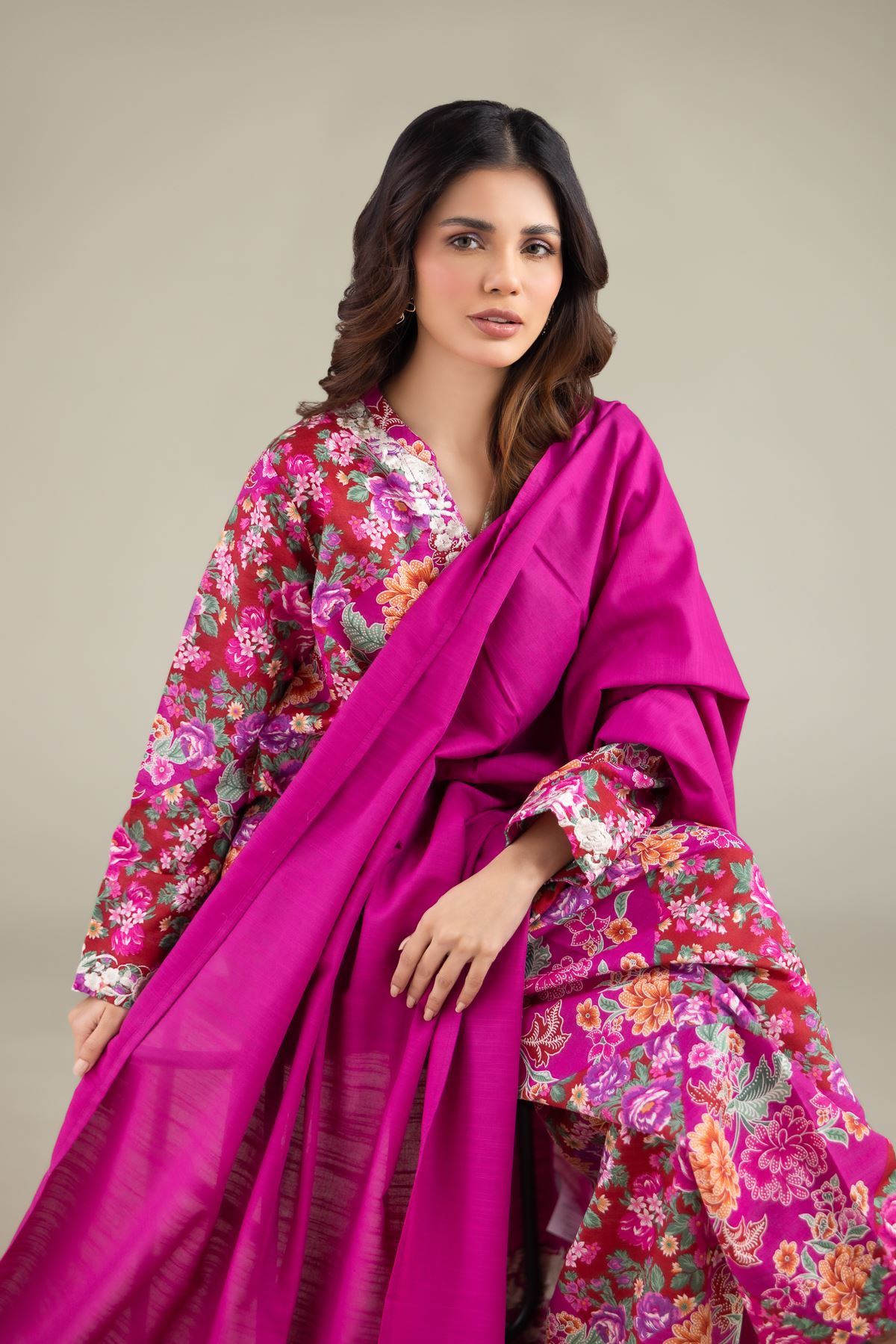 Embroidered Textured Cotton Floral Draped Dupatta - 1-26-115-A-B-VG