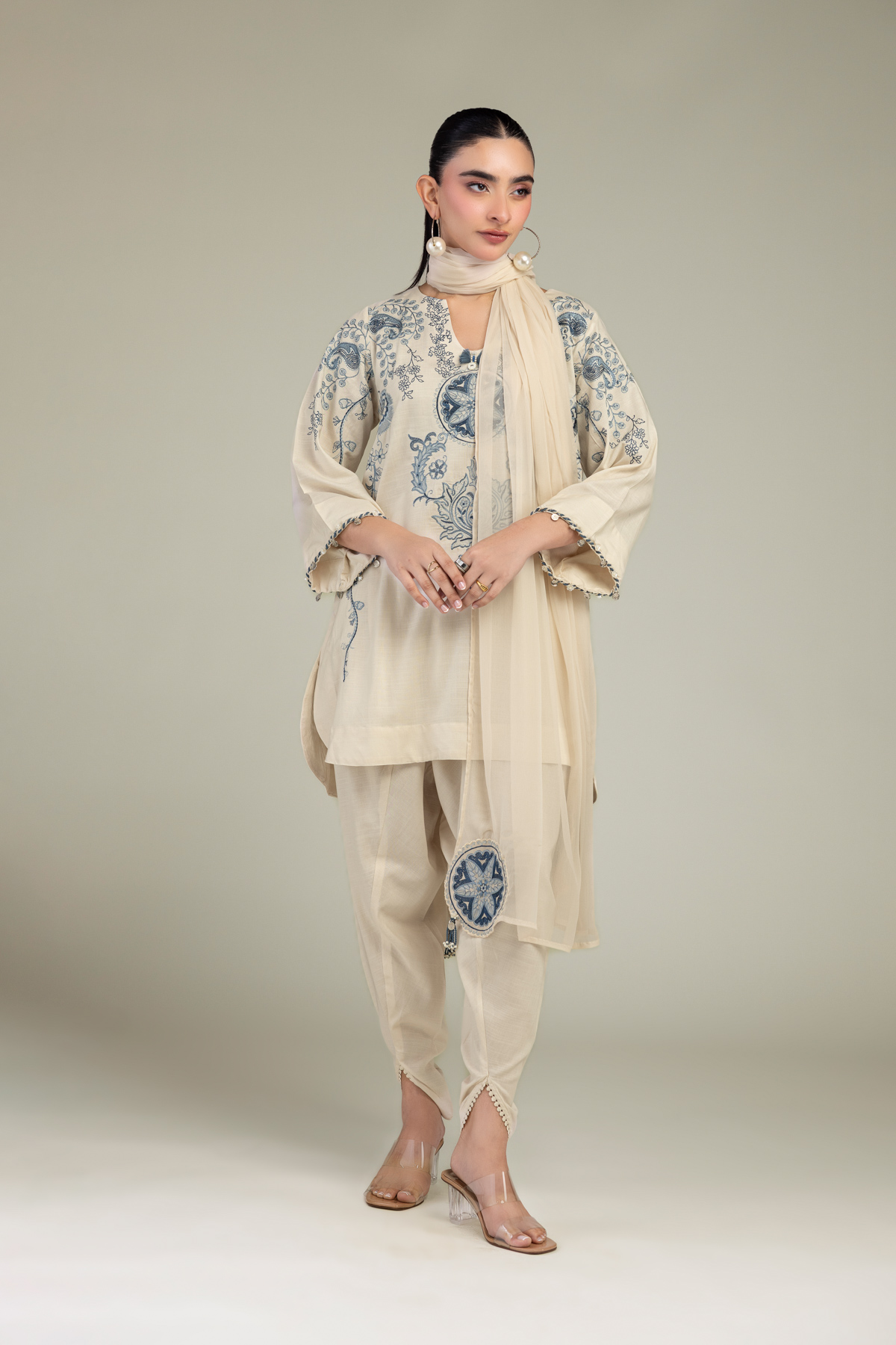 Embroidered Chiffon Off-White Chiffon Dupatta - 1-26-309-B-D1-VG