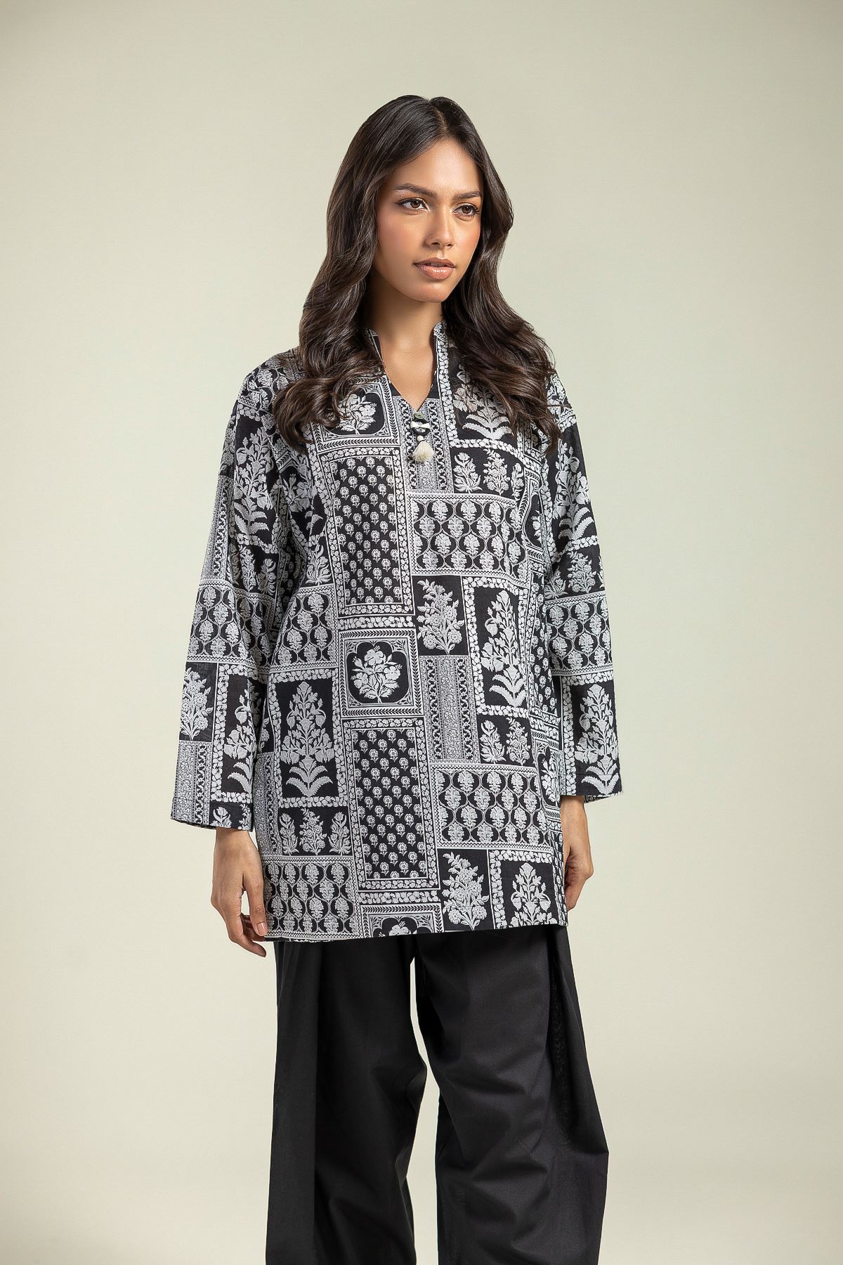 Printed Cambric Black Floral Kurta - 1-26-208-A-H2-VG