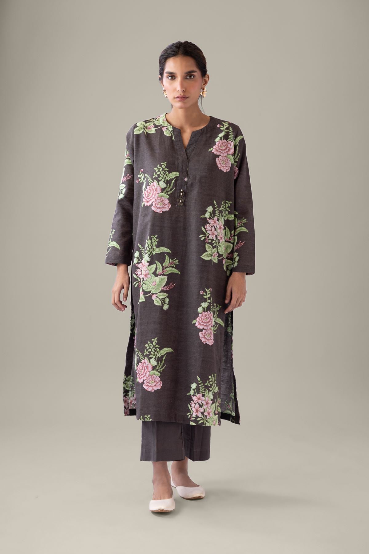 Printed Khaddar Kurta - 25-09-12E2-02TA-VG