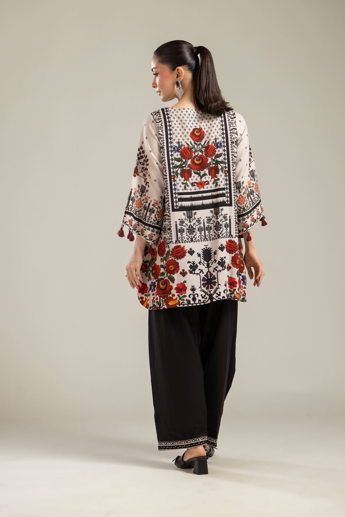 Embroidered Raw Silk Short Floral Kurta - T-A22-26-123FA1-VG