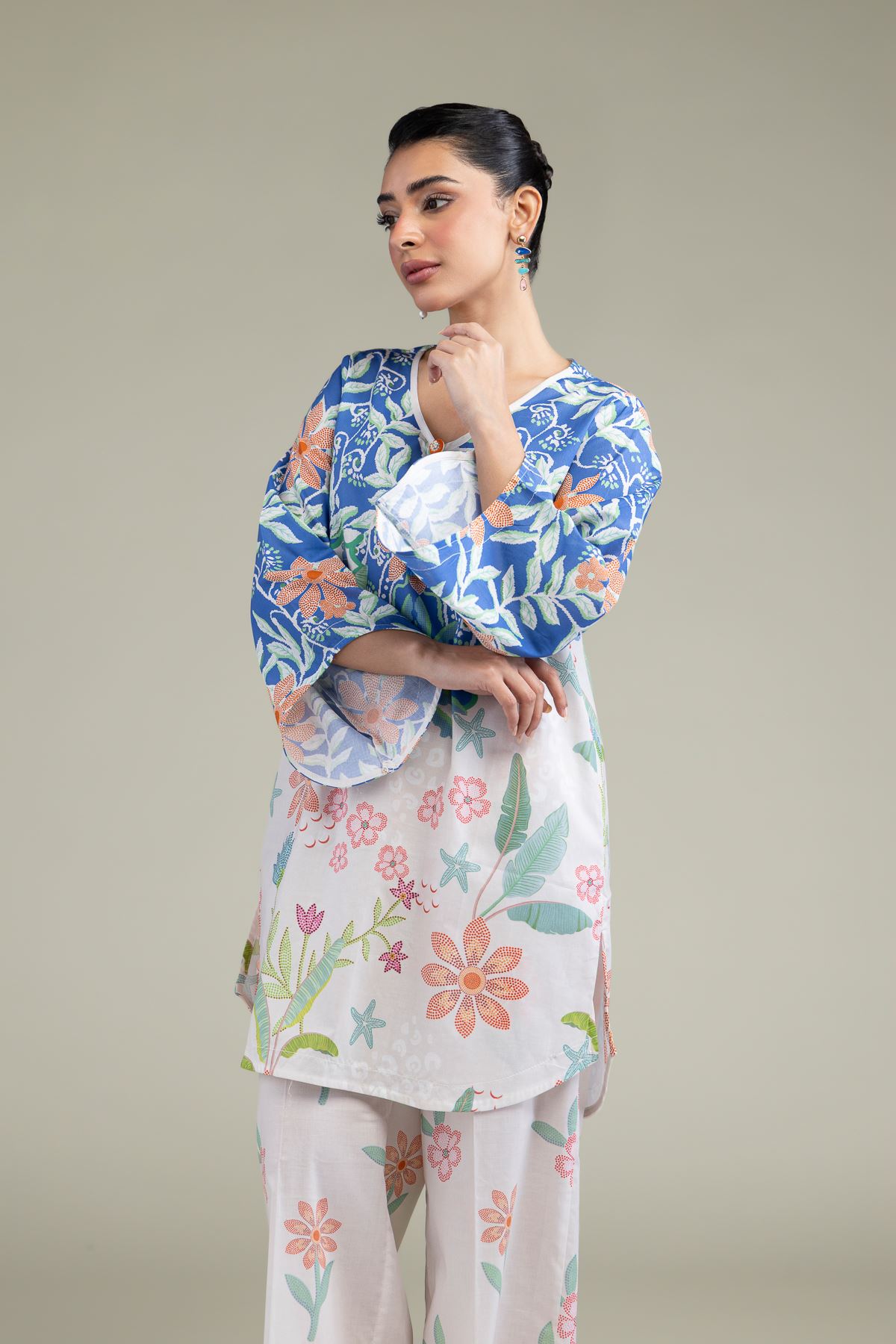 Printed Cambric Floral Flared Kurta - 6-26-207-B-E1-VG