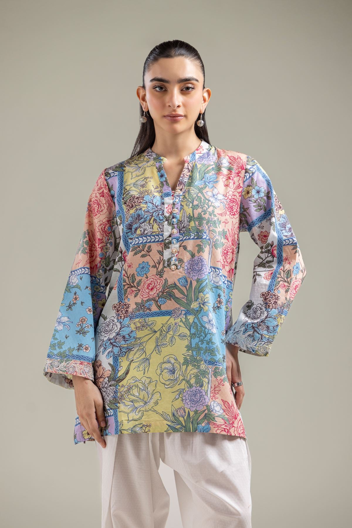Embroidered Cotton Dobby Button-Down Cotton Kurta - 1-26-118-A-C-VG