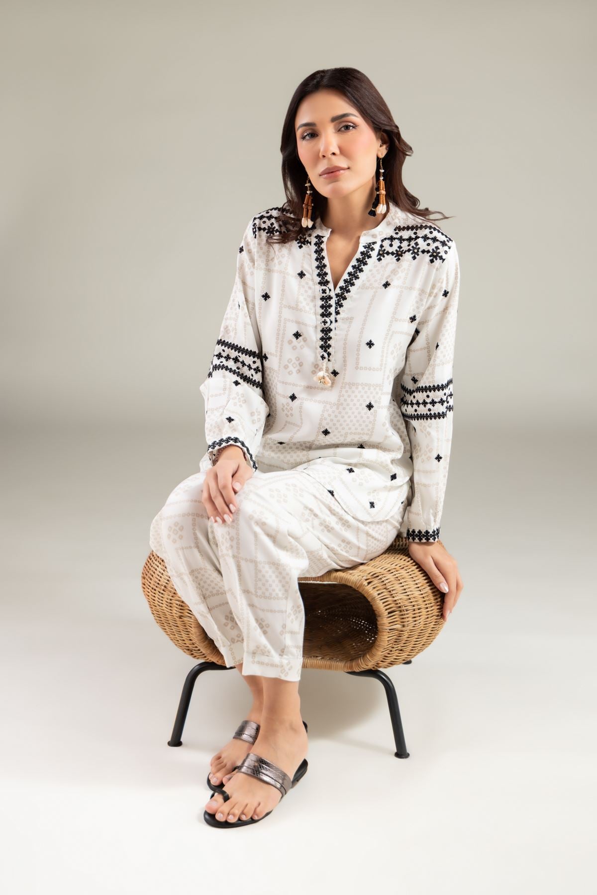 Embroidered Viscose Crepe Shirt - LKN78BST-VG