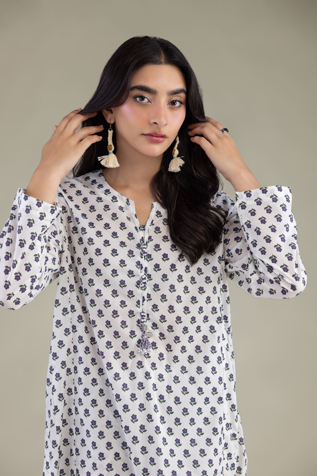 Printed Cambric White Cambric Kurta - 1-26-102-A-F-VG