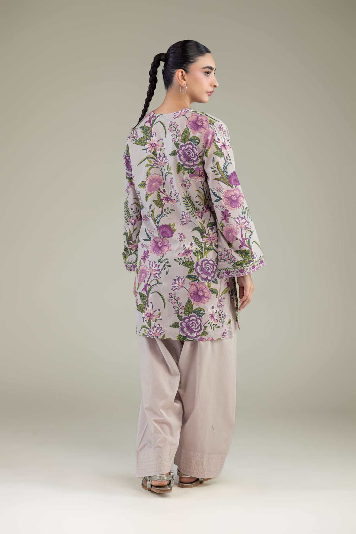 Printed Cambric Floral V-Neck Kurta - 1-26-239-A-G1-VG