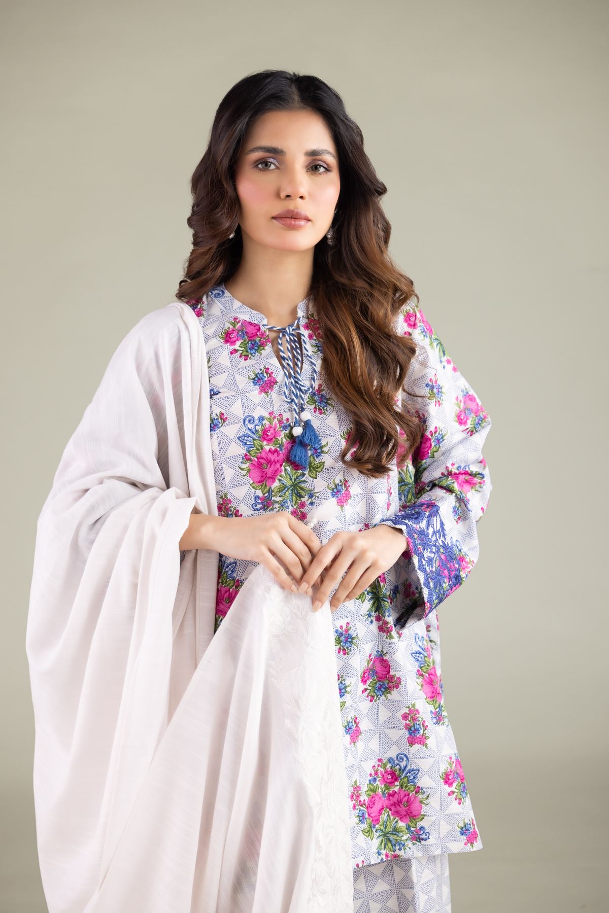 Embroidered Textured Cotton All-Season Solid Dupatta - 1-26-115-C-C-VG
