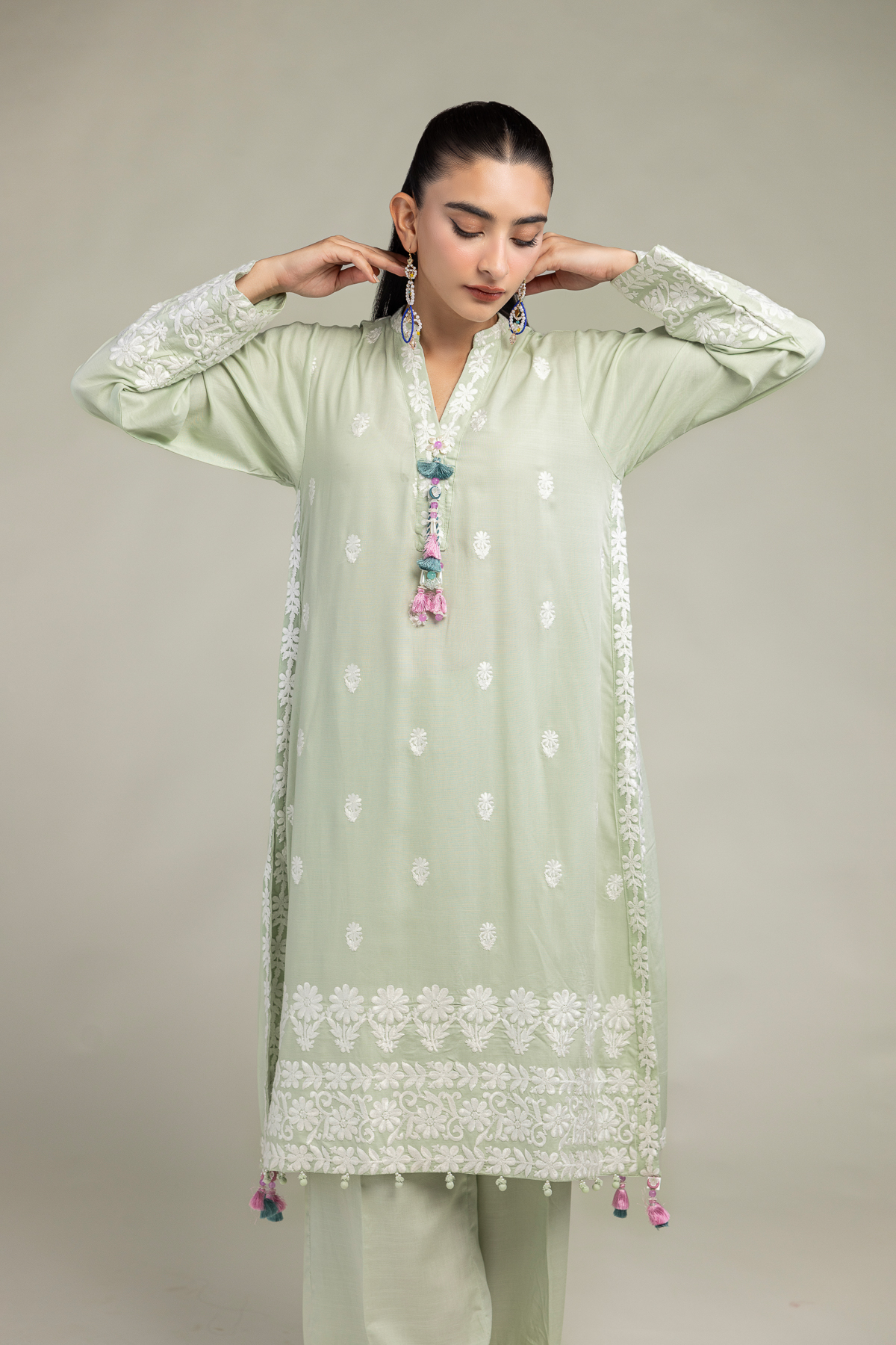 Embroidered Raw Silk Floral Silk Kurta - 1-26-102-A-F-VG