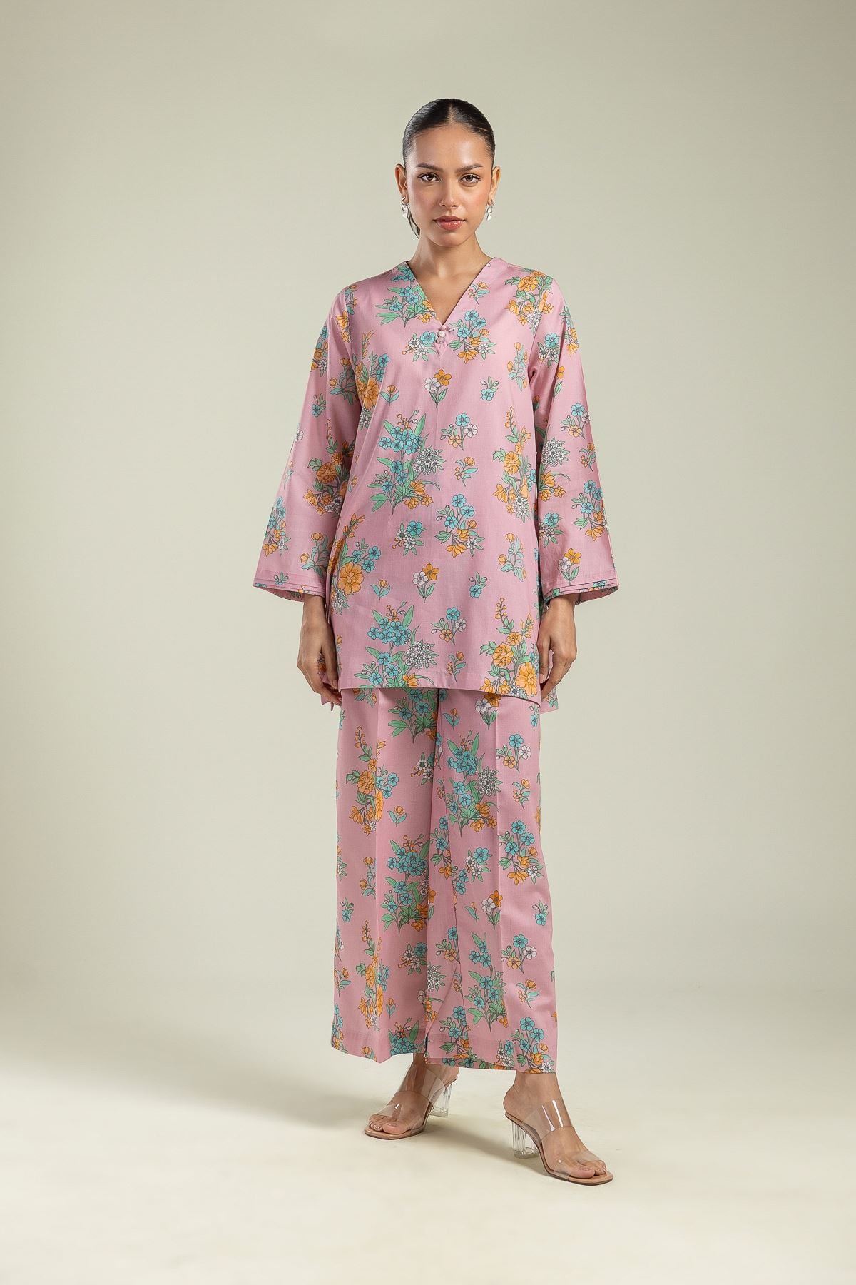 Printed Cambric Floral Pink Pants - 26-01-1E5-03TA-VG