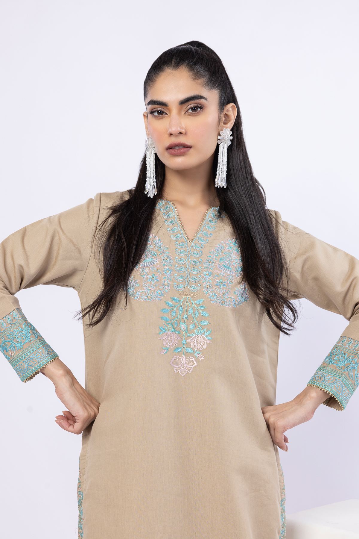Embroidered Cotton Reflex Kurta - 25-08-8E6-02TA-VG