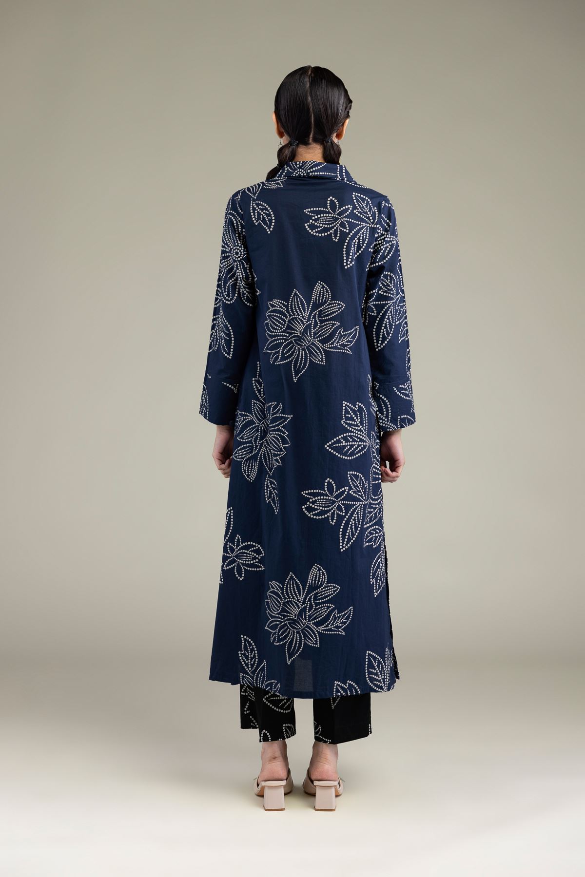 Printed Cambric Navy Longline Kurta - T-A11-26-116FJ2-VG