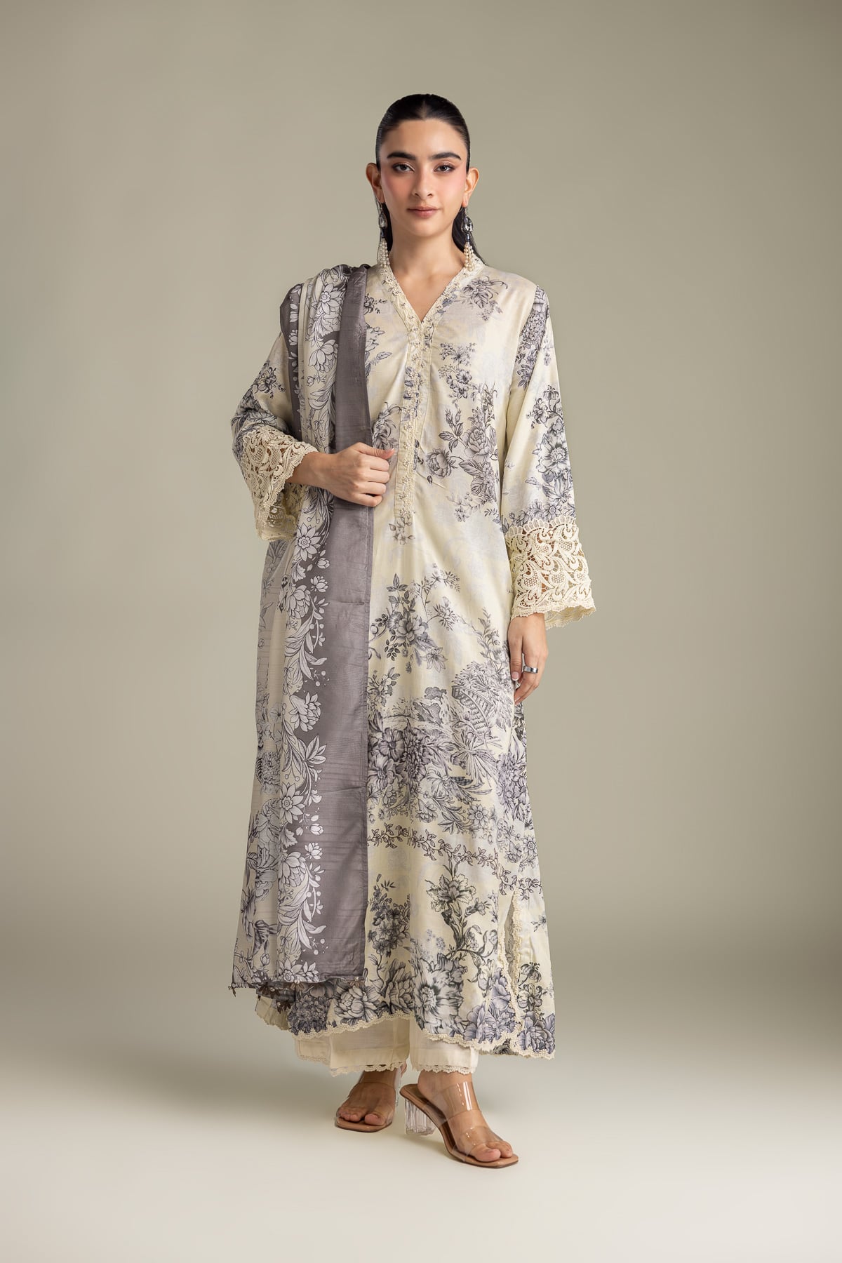 Printed Raw Silk Floral Silk Kurta - 1-26-415-A-A1-VG
